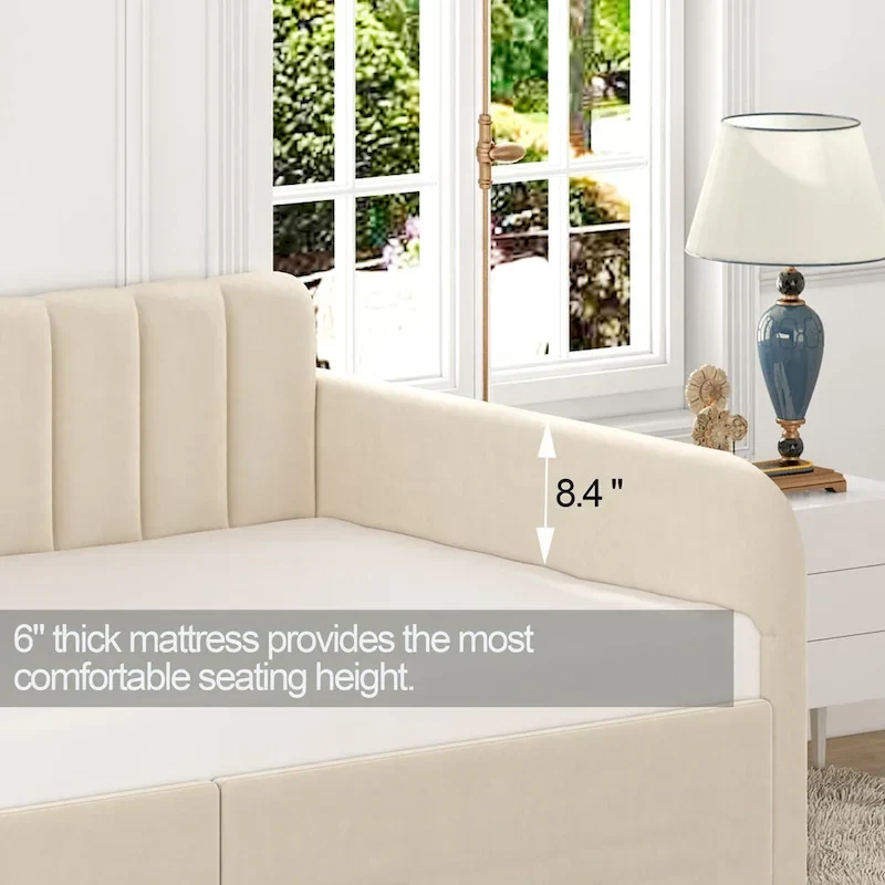 Upholstered Daybed with 2 Drawers