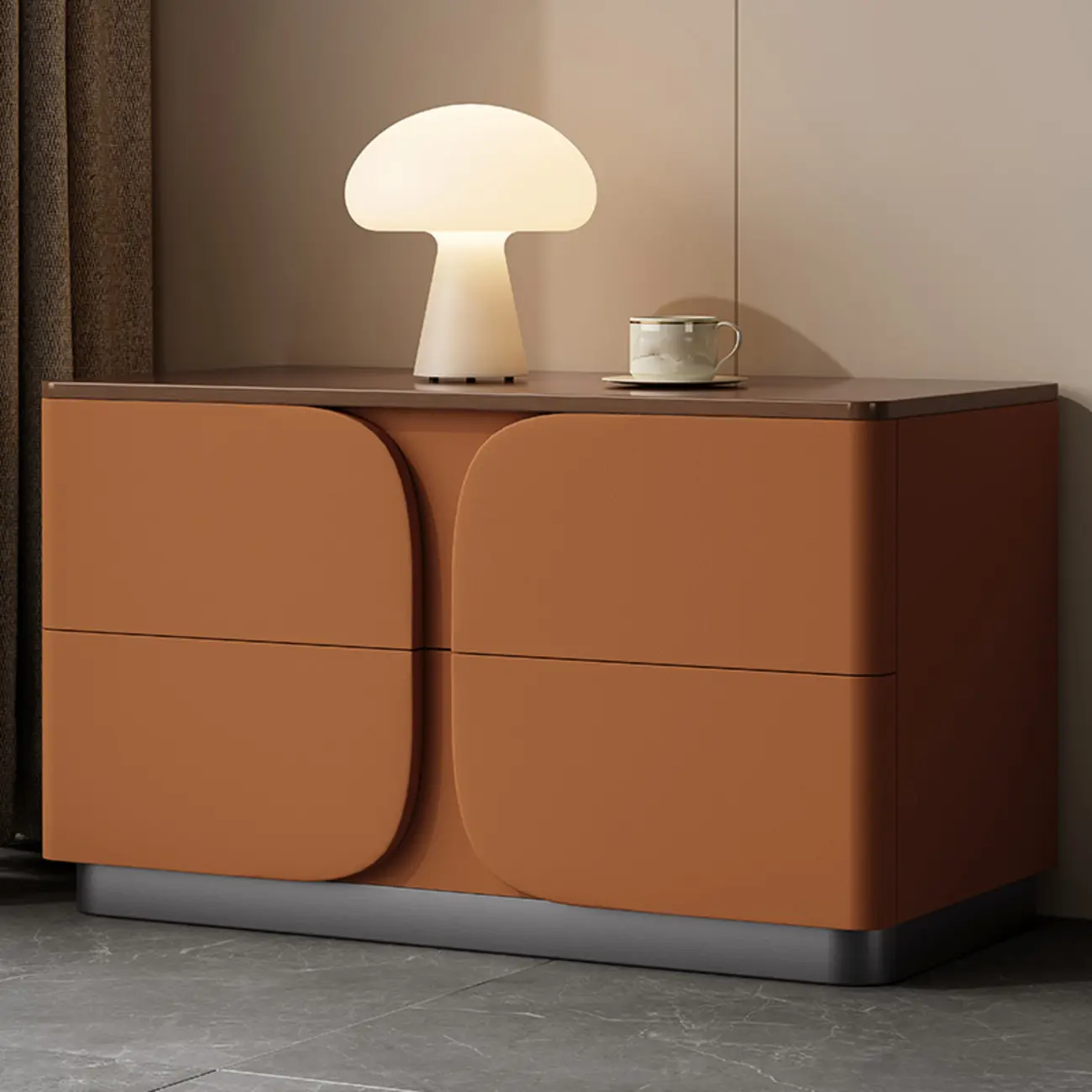 Modern Wooden Bedside Cabinet with Dual Drawers in Cream