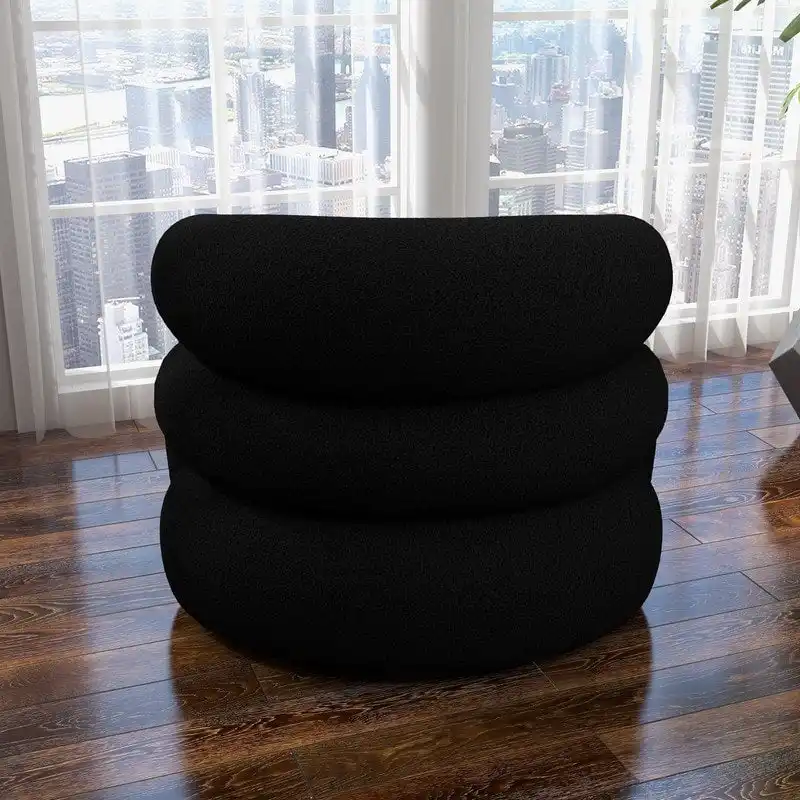 SEYNAR Modern Glam 360 Degree Swivel Teddy Upholstered Accent Armchair with Tufted Back