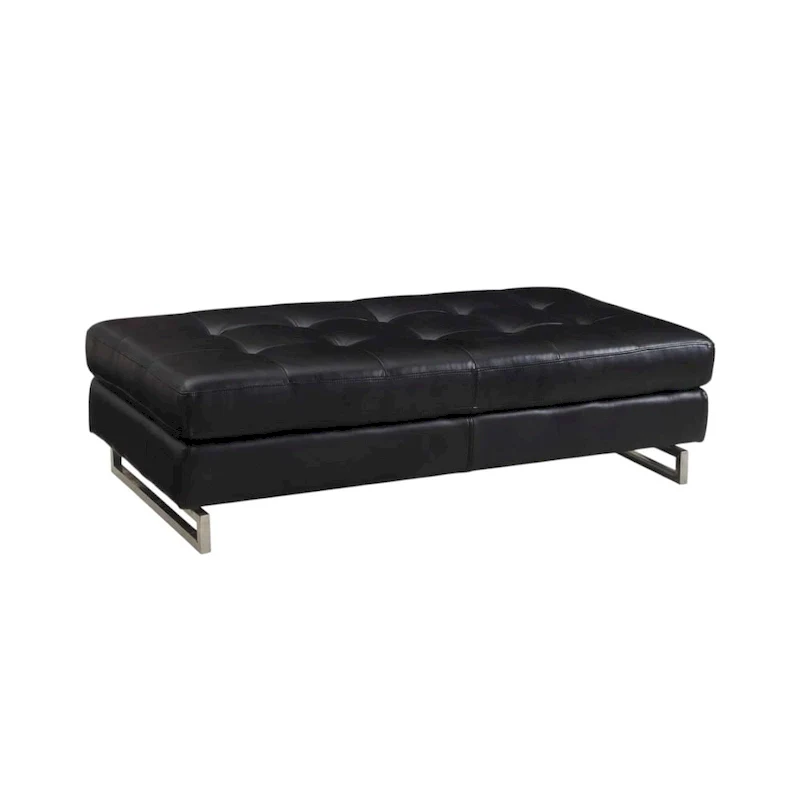 HomeRoots 63 Black Tufted Faux Leather and Silver Ottoman