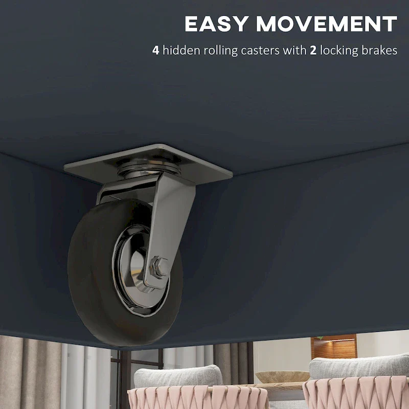 Grey Farmhouse Rolling Kitchen Island Cart with Drop Leaf, 2 Drawers and Cabinet – Single Unit