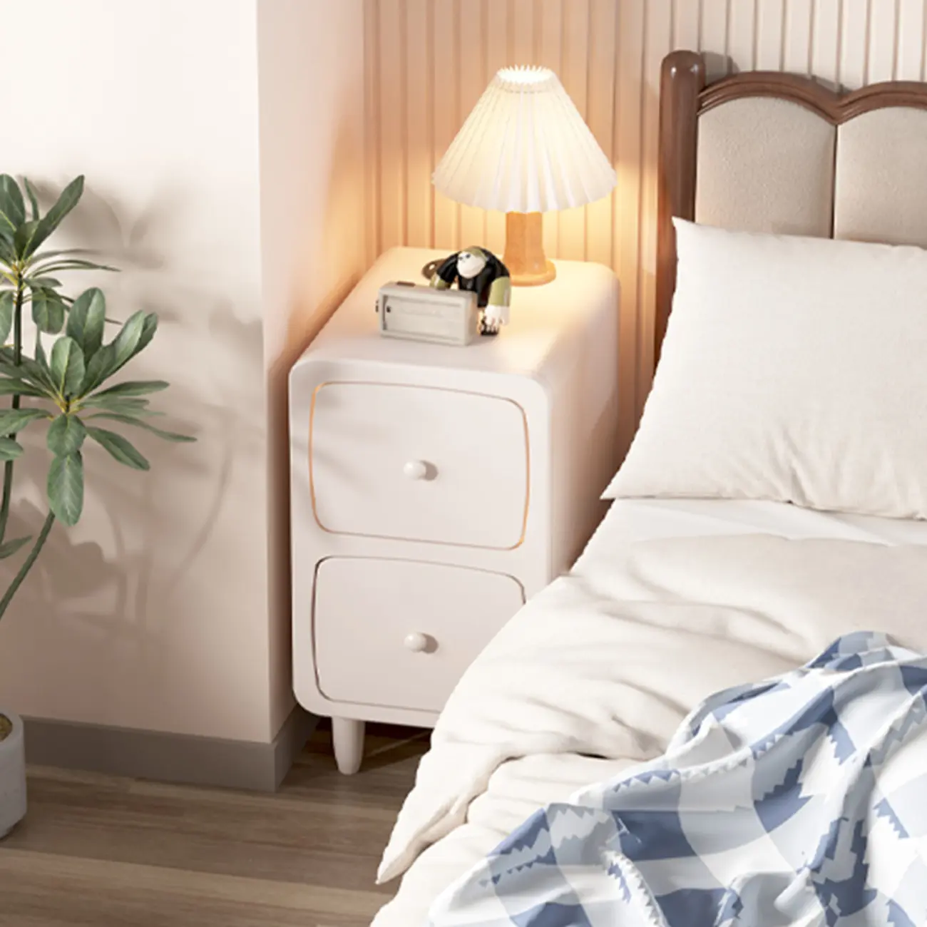 Modern Wood Small Nightstand Open Shelf and Drawer