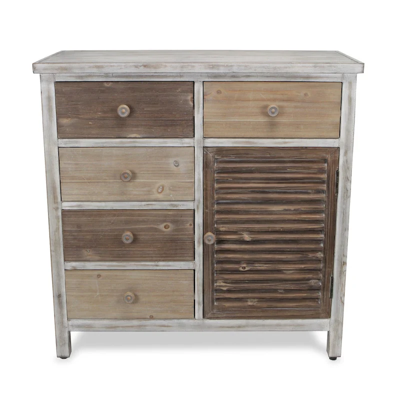 HomeRoots 32 Brown Rustic Solid Wood End Table Cabinet With Five Drawers - 31.75