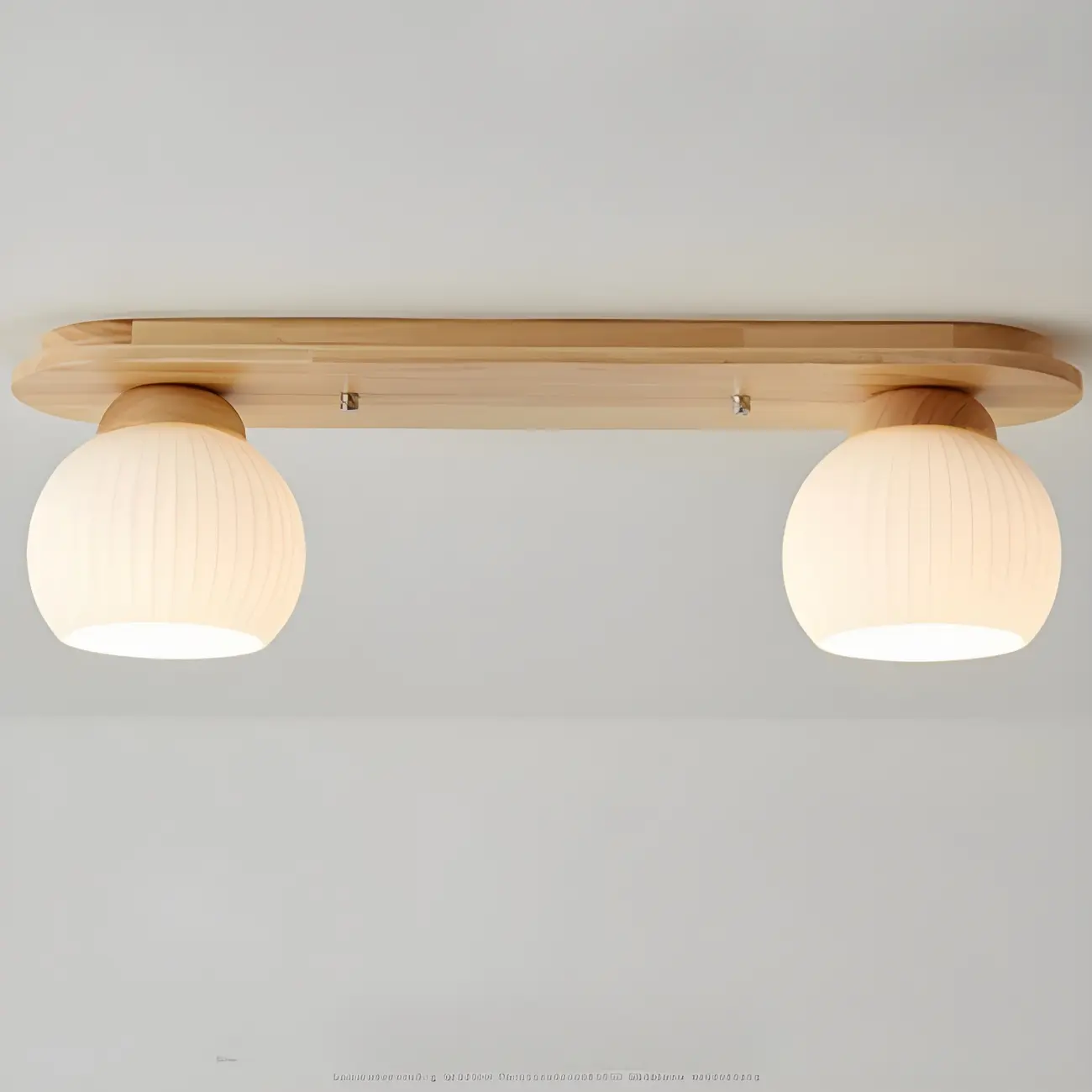White Globe Glass Natural Wood Flush Mount Ceiling Light