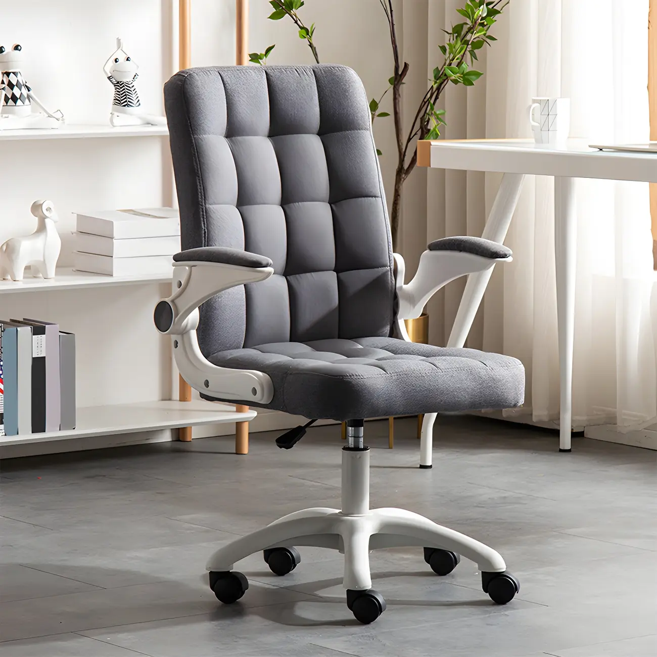 Tufted Brown Faux Leather Adjustable Swivel Office Chair