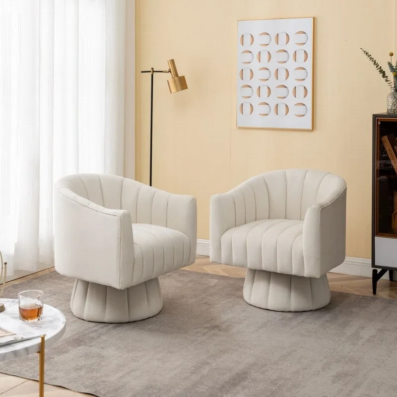 SEYNAR Modern Glam Velvet Upholstered Round 360 Degree Swivel Accent Barrel Chair Set of 2