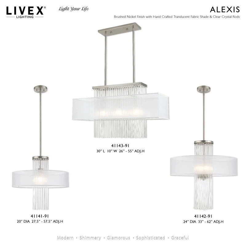 Livex Lighting 3-Light Linear Chandelier, 41143-91 - 30 L x 10 W x 26 -55 Adj. H