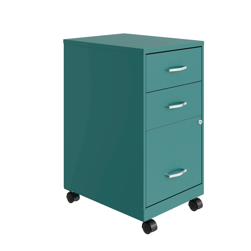 Space Solutions 18  Deep 3 Drawer Mobile Organizer Metal Cabinet, Teal