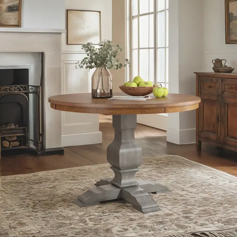 Ronda Two-Tone Round Solid Wood Top Dining Table