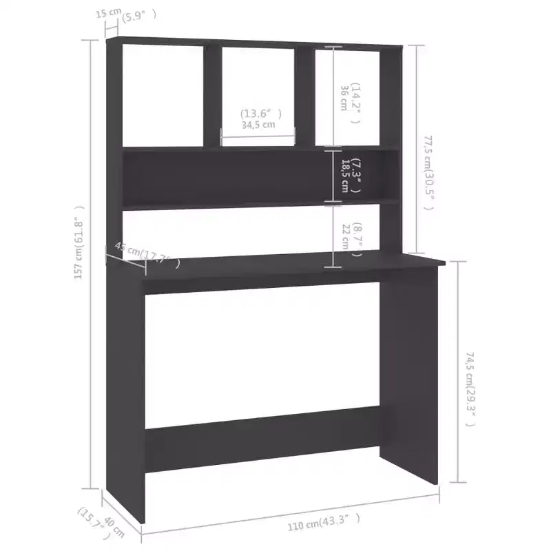 Desk Grey Engineered wood Compact Desk Rectangular Modern