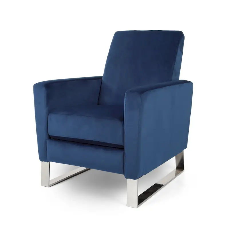 Reki Recliner Chair, Manual Push Back, Stainless Steel, Blue Velvet