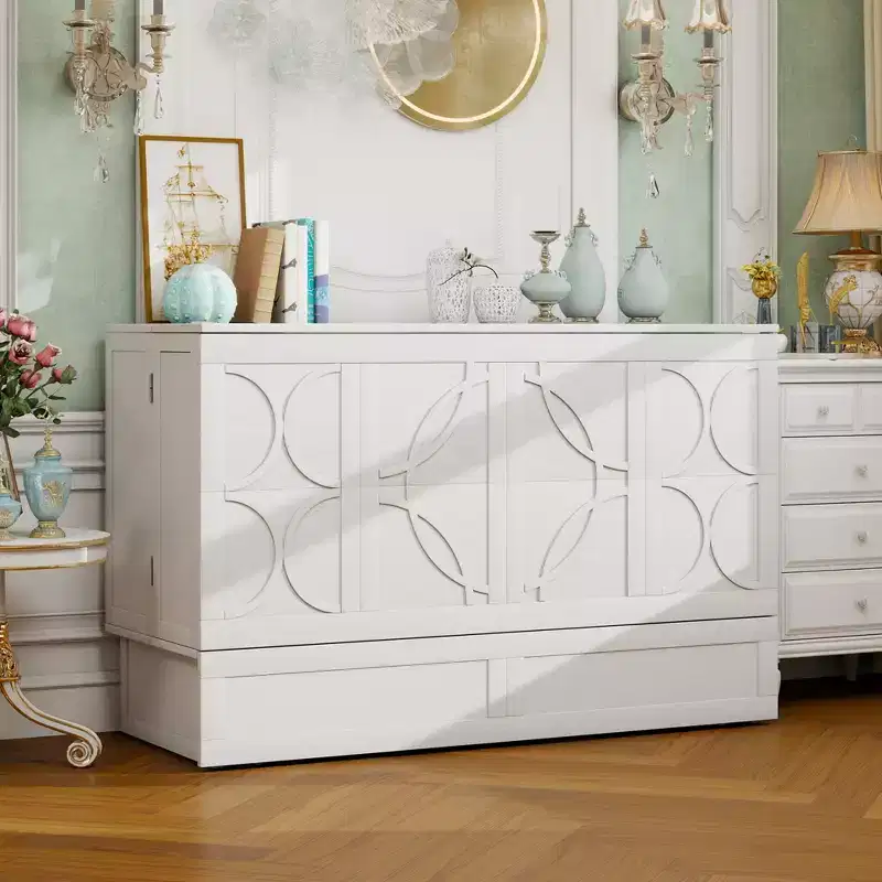 Keloyid Haimyy Solid Wood Frame Queen Murphy Bed Chest with Built-in Charger and Strong Drawer