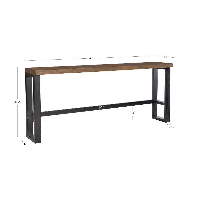 Hand Distressed Sofa Bar Table – Modern Industrial Console, Walnut & Black Metal Frame
