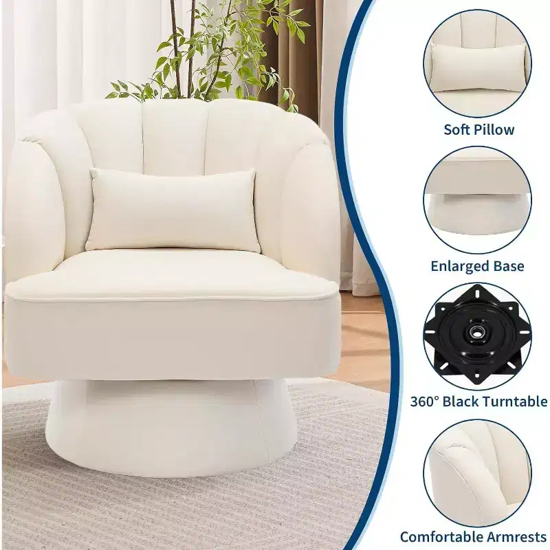 Acekool 360 Swivel Barrel Chair - Plush Teddy Velvet Lounge Chair