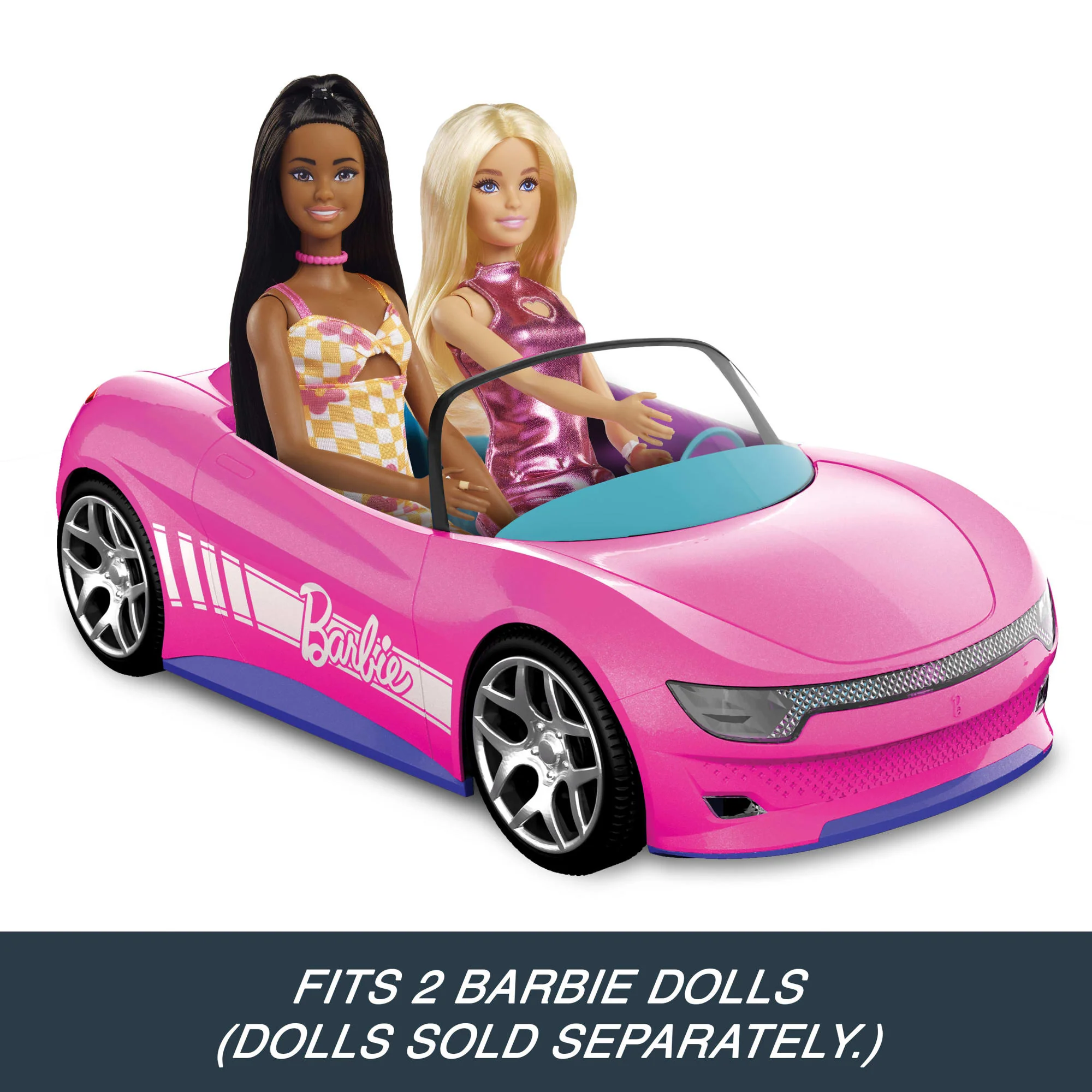 Hot Wheels RC Barbie Convertible, Battery-Powered Remote-Control Toy Car, Fits 2 Barbie Dolls