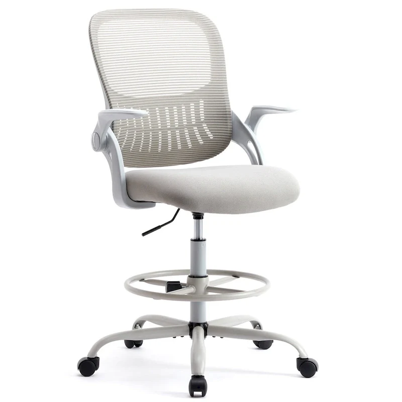 Drafting Tall Office Ergonomic High Desk Chair with Flip-up Armrests