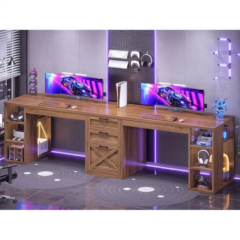 96.5 Computer Desk 3 Drawers Home Office Desk 8 Open Shelves