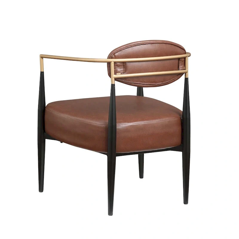 Mid-Century Armchair - Velvet/Faux Leather, Iron Frame, 24W x 30.5H, Single Seat, 330 lbs Capacity