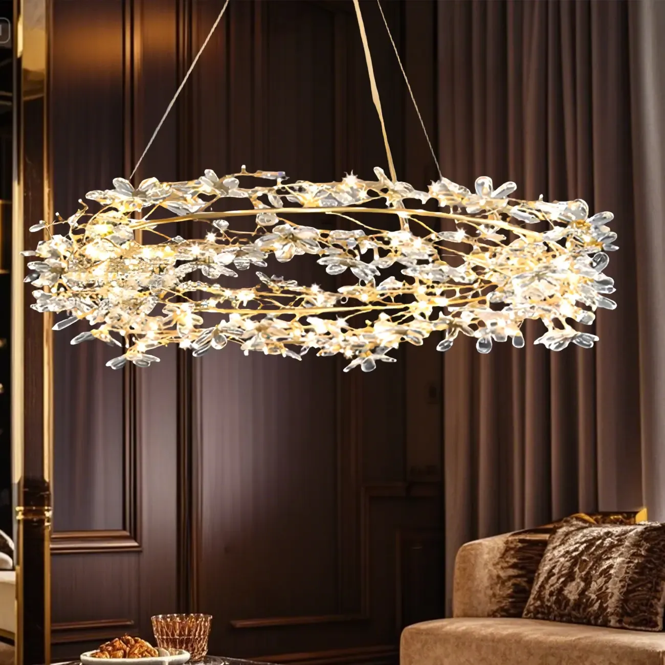 Modern Crystal Branch Chandelier with Adjustable Length