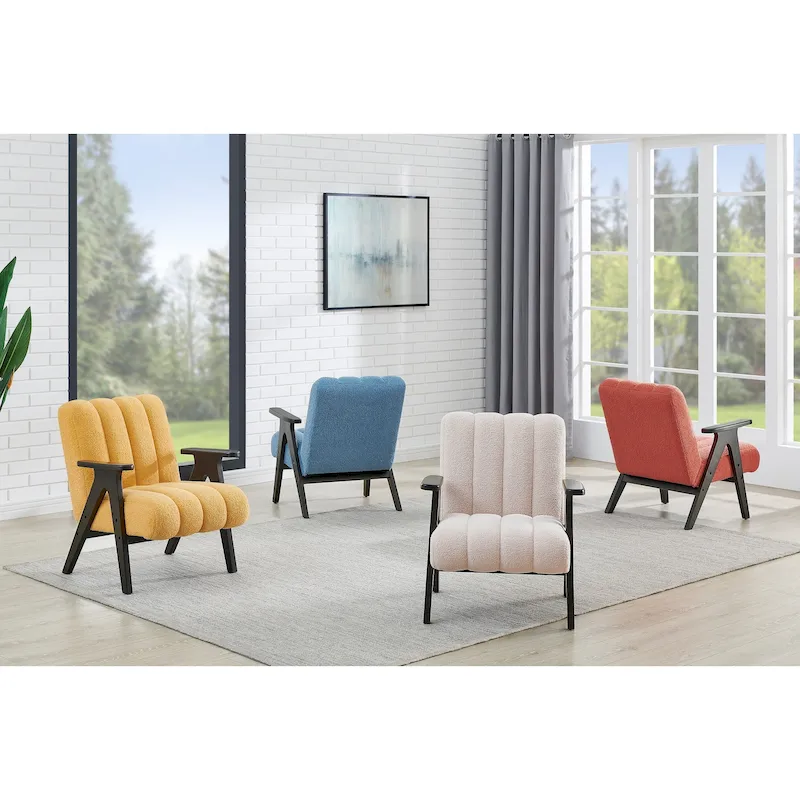 Roundhill Furniture Rella Modern Teddy Sherpa Fabric Accent Chair with Espresso Wood Frame