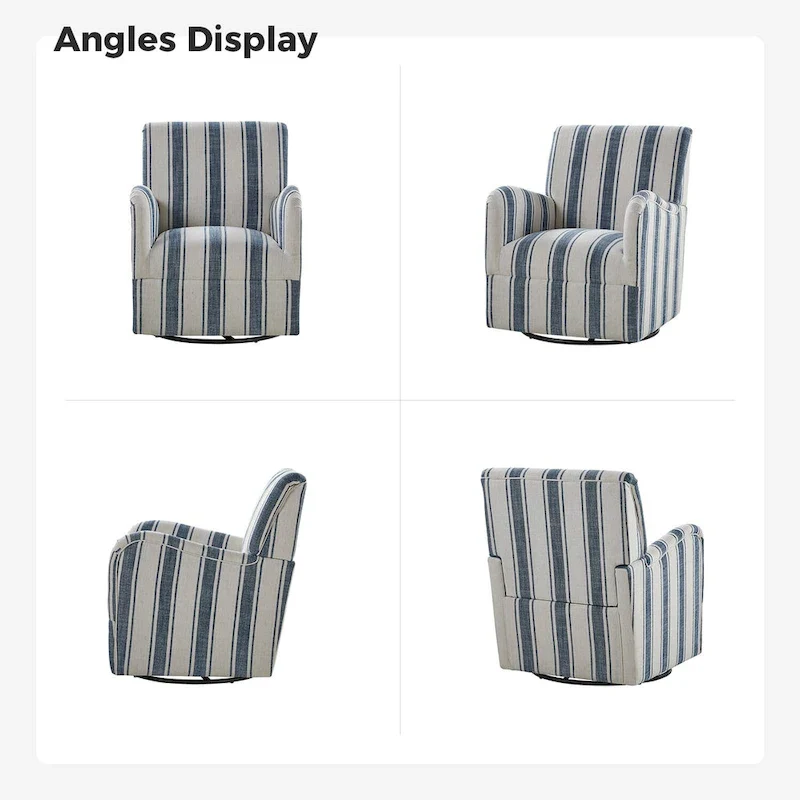 Pancy Traditional Swivel Armchair with Jacobean Strip Pattern by HOLALA HOME