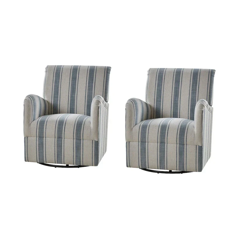 Pancy Traditional Swivel Armchair with Jacobean Strip Pattern Set of 2 by HULALA HOME