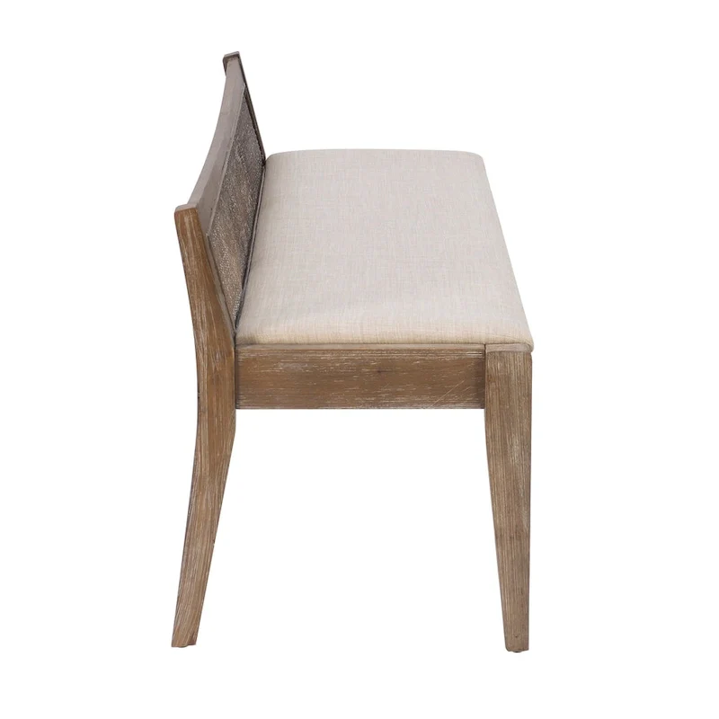 Solid Wood Cane Bench with Cushioned Seat