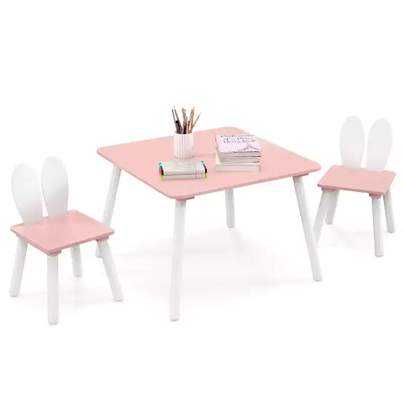 White Bunny-Ear Kids Table and 2 Chairs Set, Ages 3–6, Seats 2