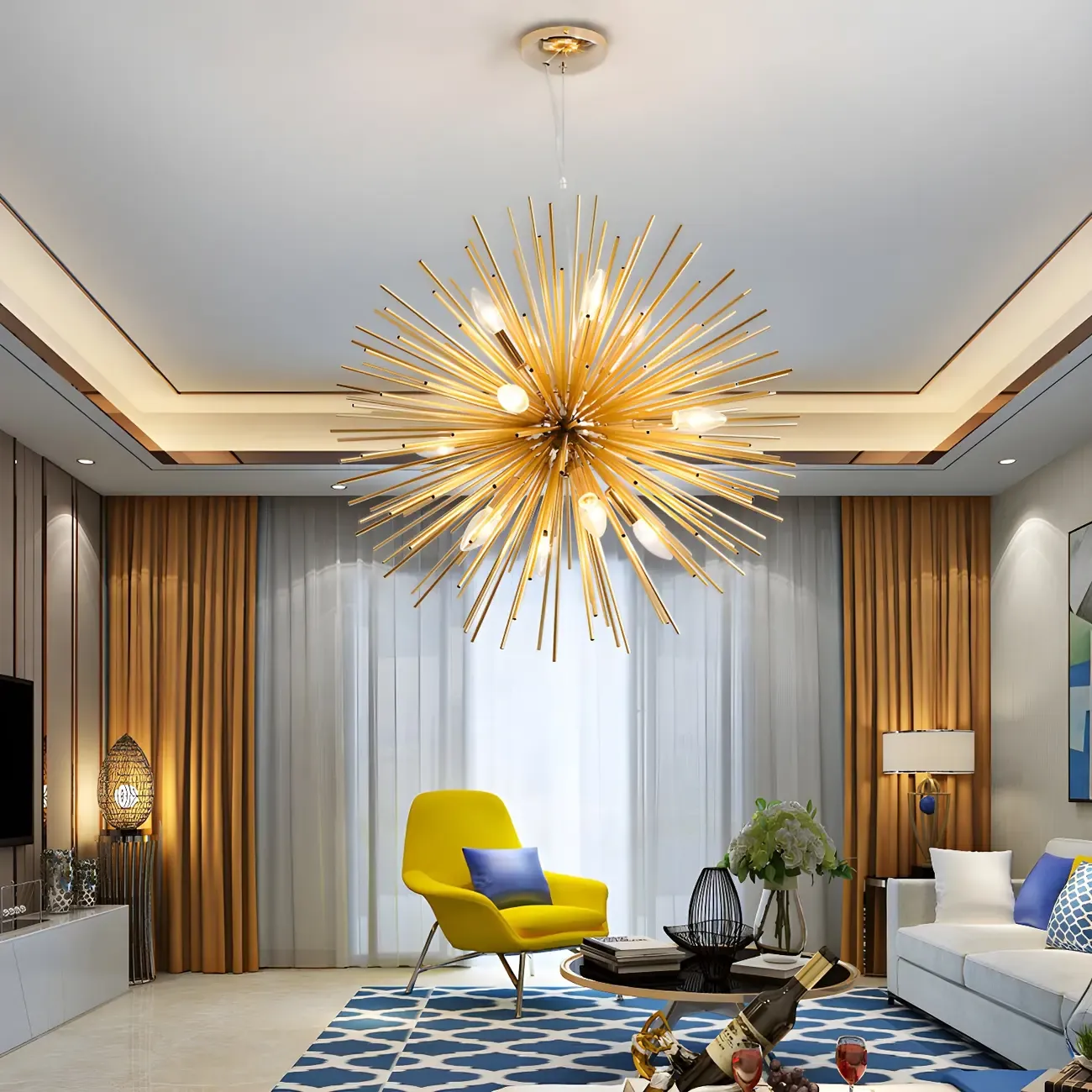 Unique Gold Sputnik Starburst Chandelier Height Adjustable