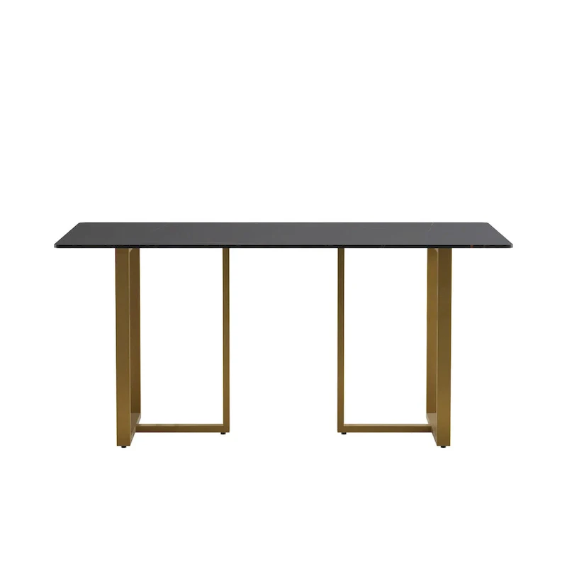 Black Modern 63L x 35W Rectangular Marble Dining Table with Steel Legs