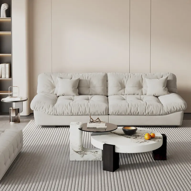 Velvet Loveseat Sofa - 2 Seater - Beige/Grey/Pink