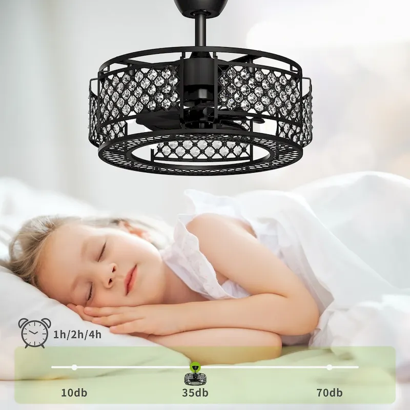 19  Caged Ceiling Fan with Lights Remote Control Indoor Downrod Fan Matte Black - 21.45 L x 21.45 W x 12.2 H