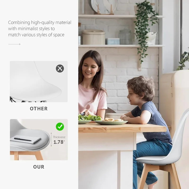 Black PU Leather Dining Chairs with Beech Wood Legs - Set of 4