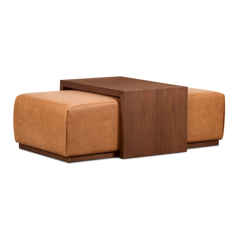 Poly & Bark Jarmo Ottoman with Adjustable Walnut Table - Full Grain Genuine Italian Leather