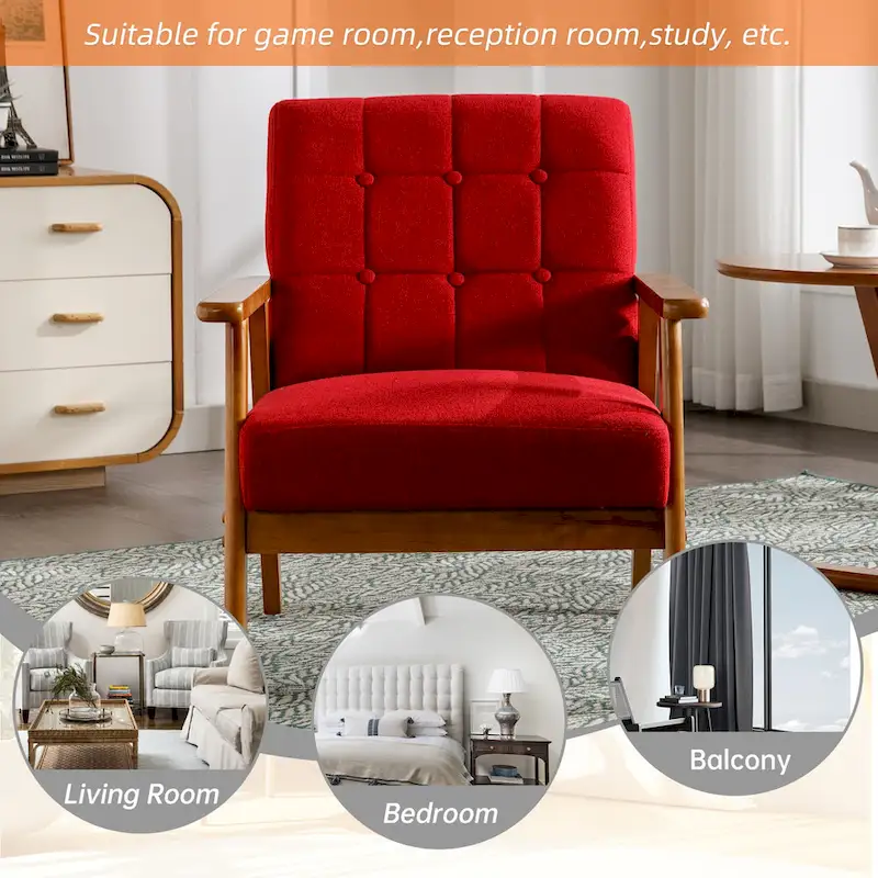 Linen/PU Upholstered Tufted Living Room/Bedroom Accent Chair With Wood Legs