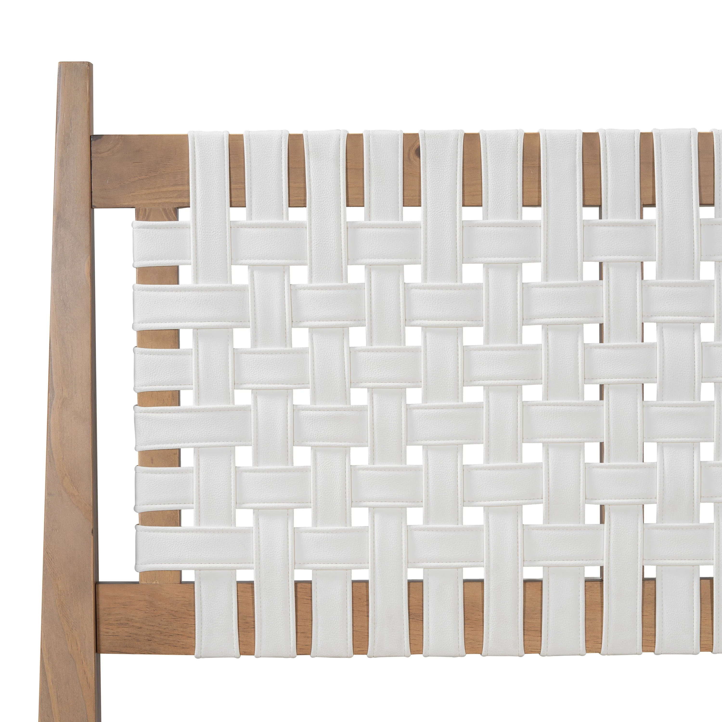 Woven White Leather Headboard Queen Pine Wood Bedframe