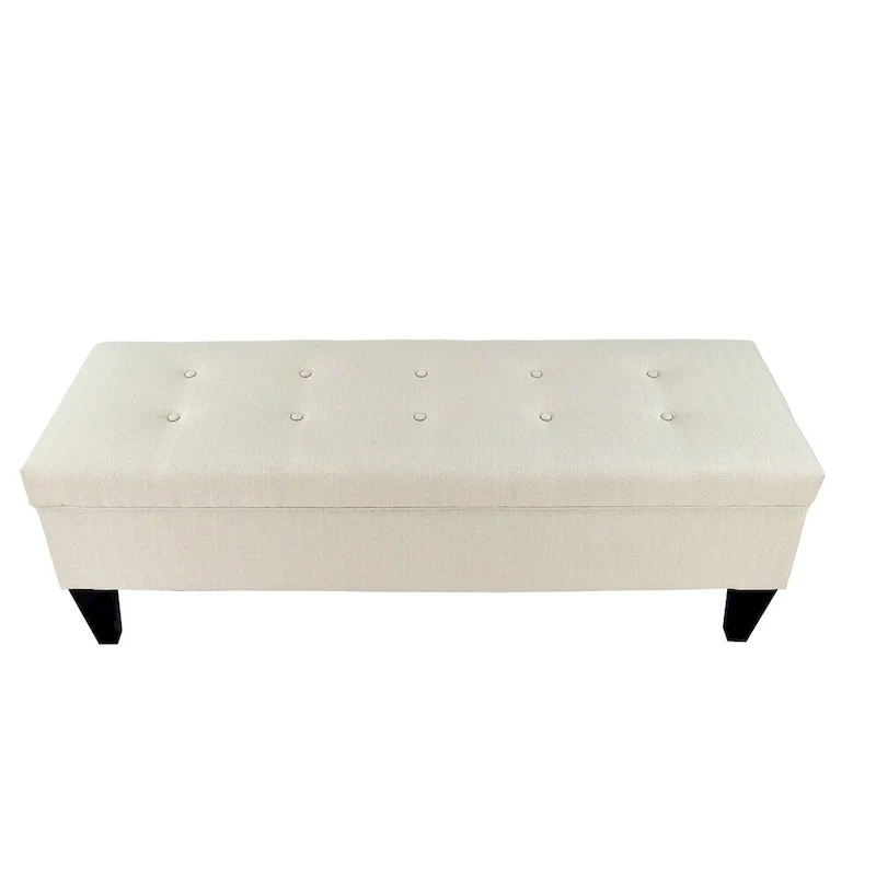 Beige / Silver Grey Long Button-Tufted Upholstered Storage Bench Ottoman