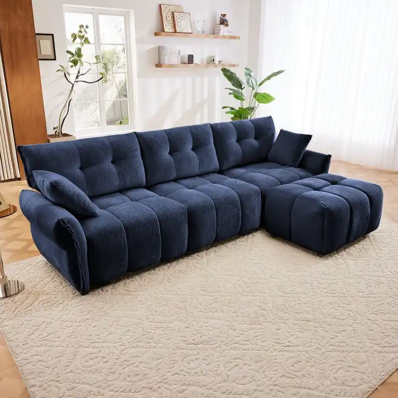 110.2 Chenille Three Seater Upholstered Sofa, 1 Ottoman