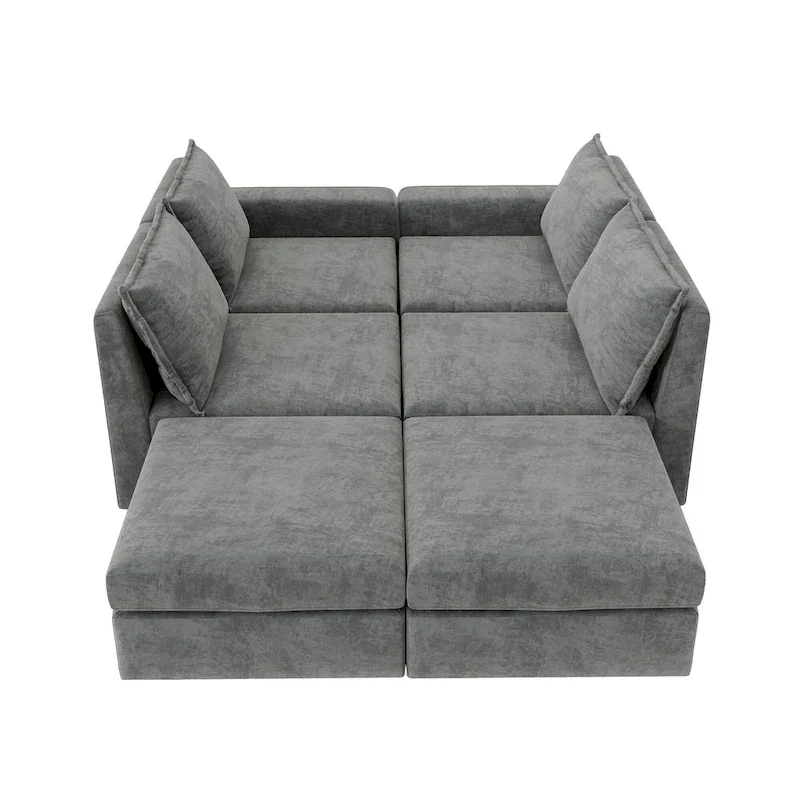 Grey 115 Convertible U-Shaped 6-Seat Modular Sectional Sofa with Ottoman, Customizable Fabric, and Tilting Armrests