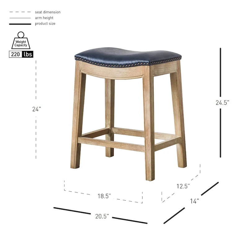 Contoured Bonded Leather Counter Stool – Vintage Gray / Blue / Taupe / Caramel / Dark Brown / Red, Single