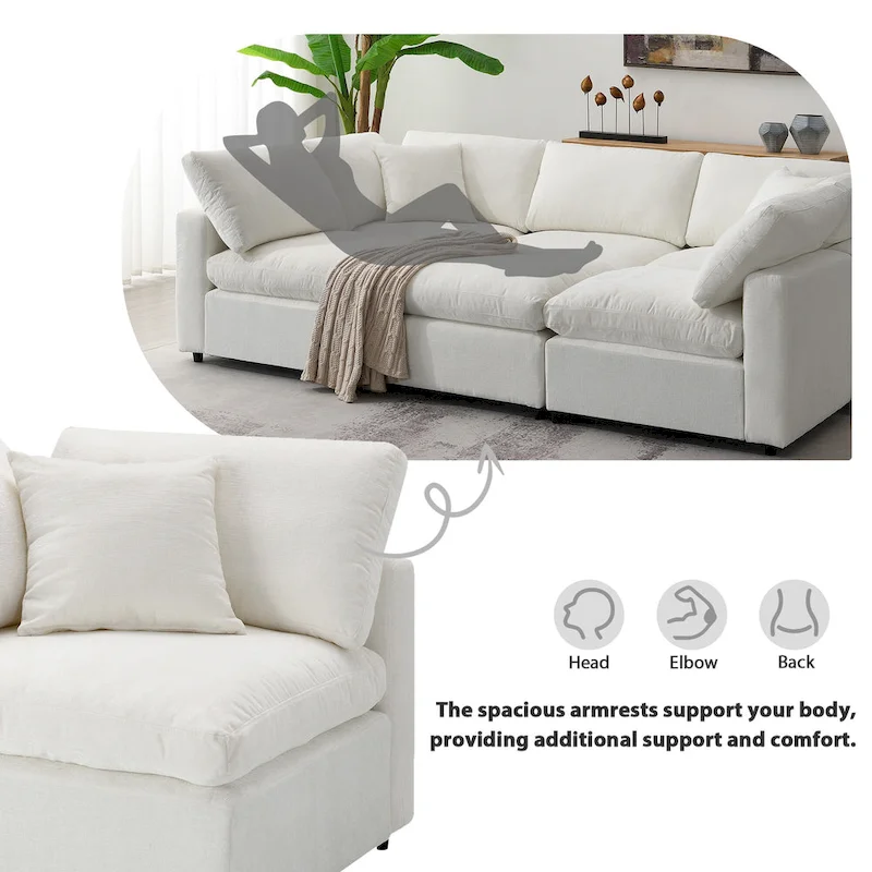Beige 130 Chenille U-Shaped Sleeper Sectional Sofa, 6-Piece Modular Design