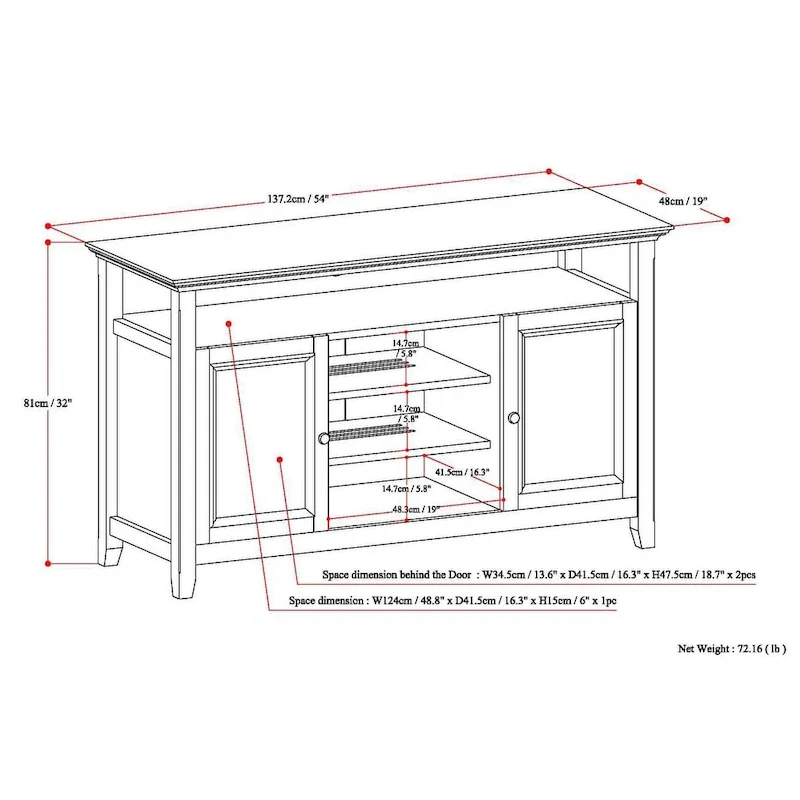 54-Inch Wide Solid Wood Transitional-Style Tv Stand — 54