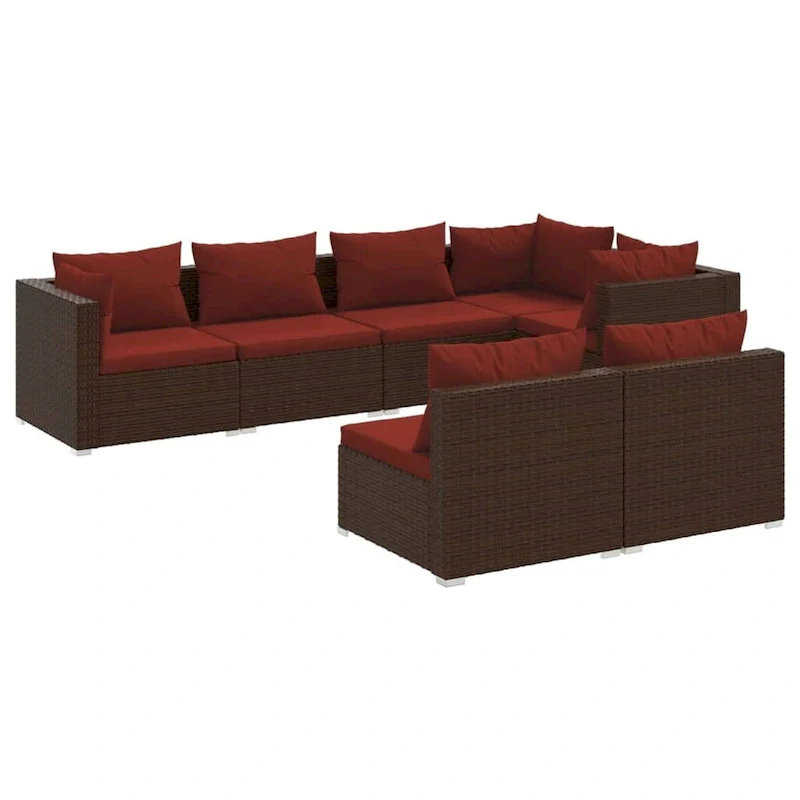 vidaXL Patio Lounge Set with Cushions Brown Poly Rattan - 27.6  x 27.6  x 24  - 27.6  x 27.6  x 24