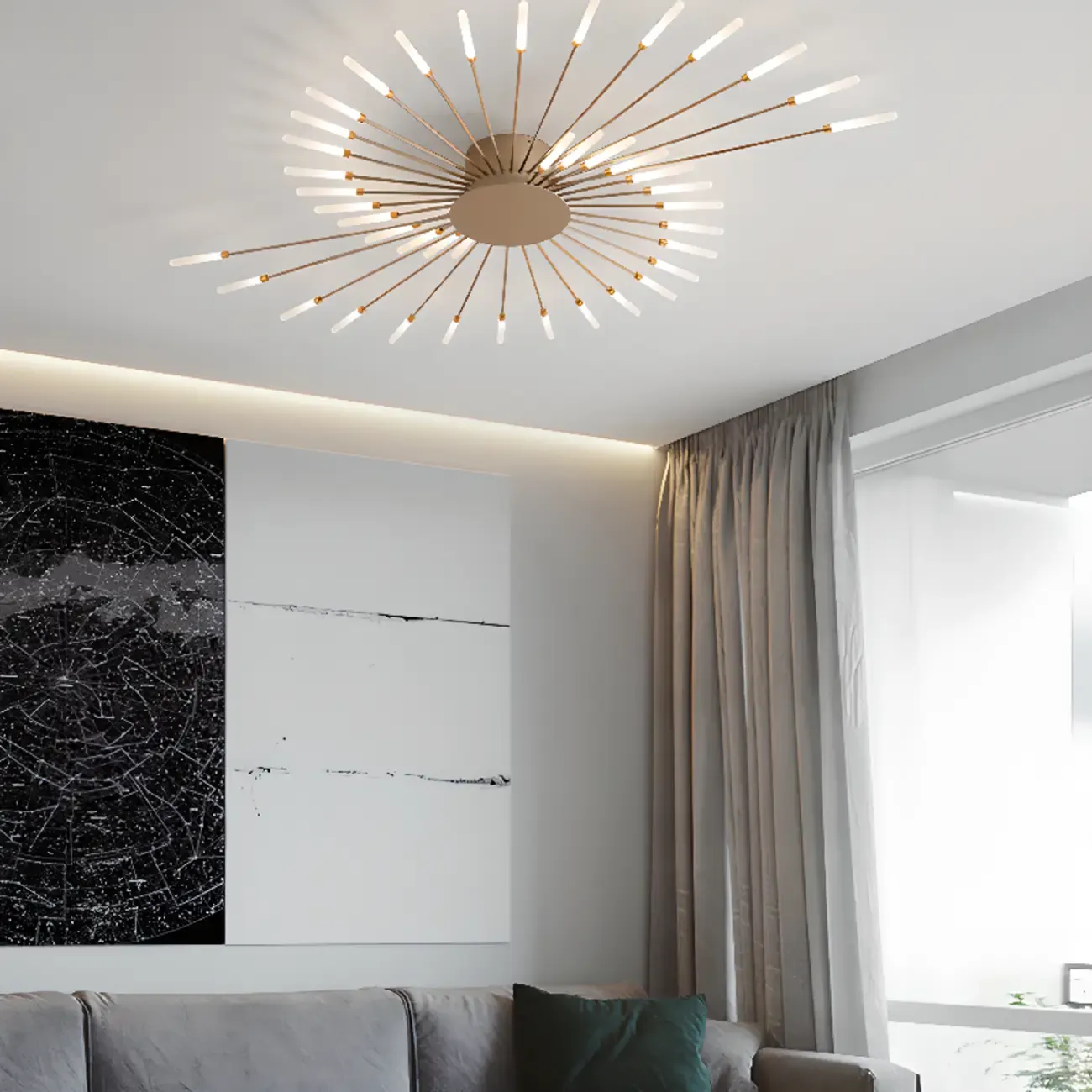 Modern Gold Sunburst LED Flush Mount Ceiling Light
