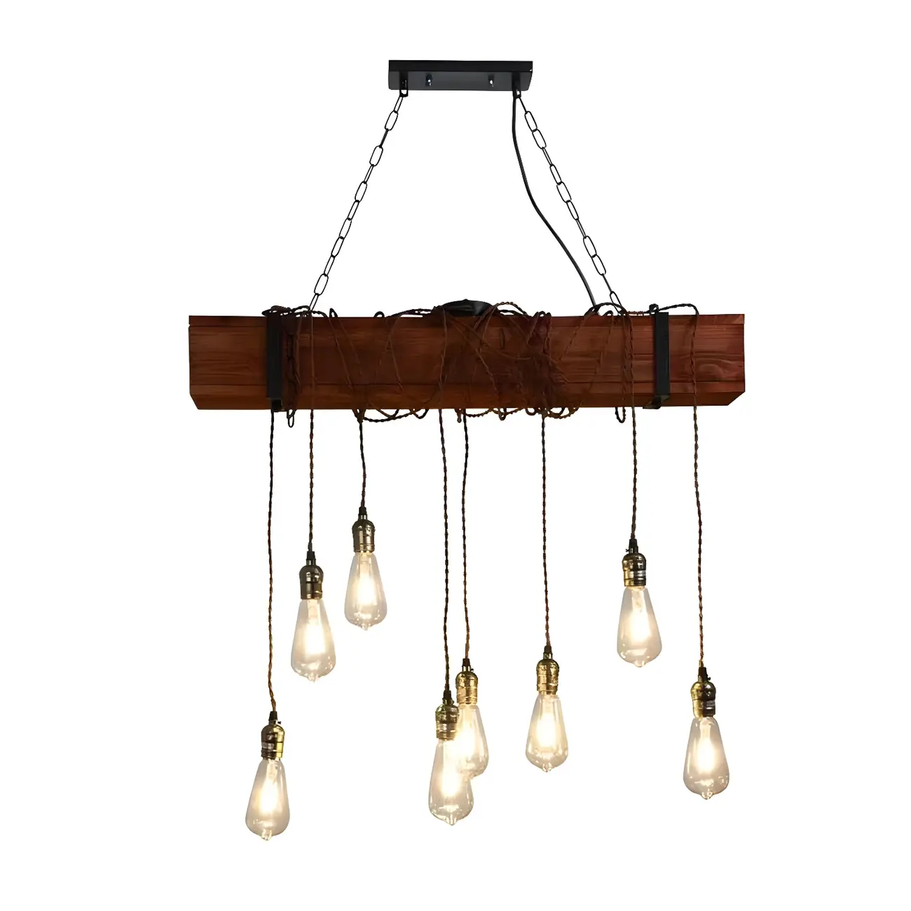Industrial Brown Wood Large Island Hanging Light