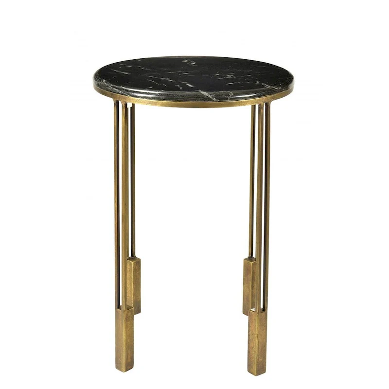 HomeRoots 23 Gold And Black Marble And Iron Round End Table - 23