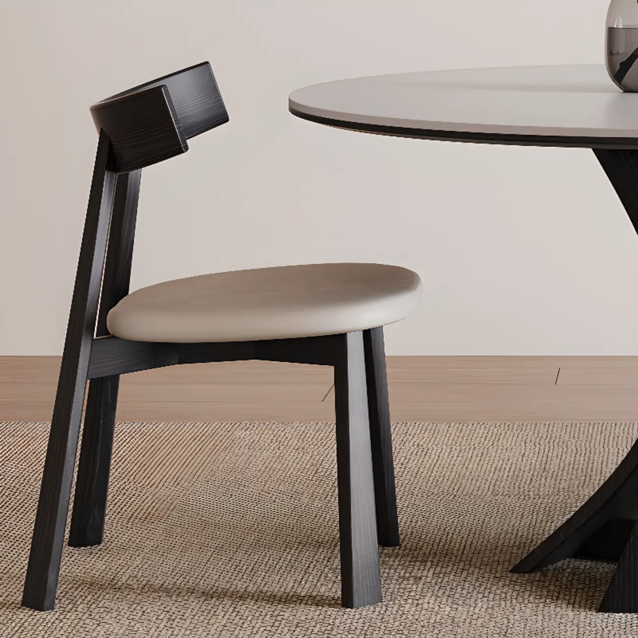 Modern Simple Black Wood Round Dining Table
