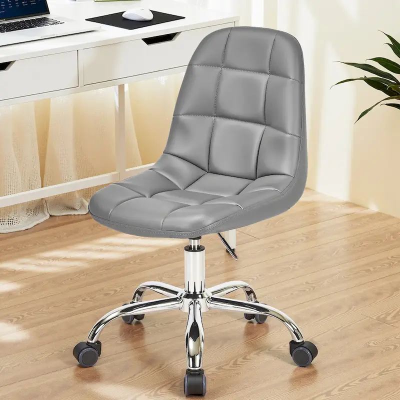 Armless Home Office Chair, Height Adjustable Computer Desk Chair with Wheels