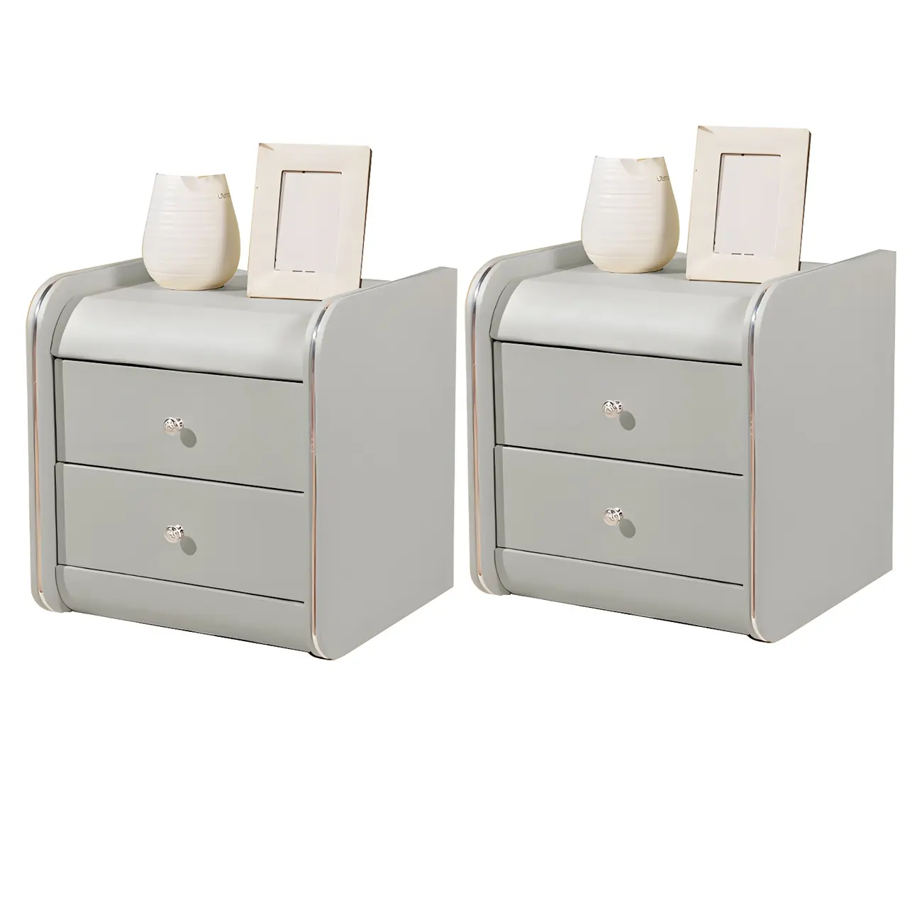 Stylish Narrow Faux Leather Bedside Table with 2 Drawers