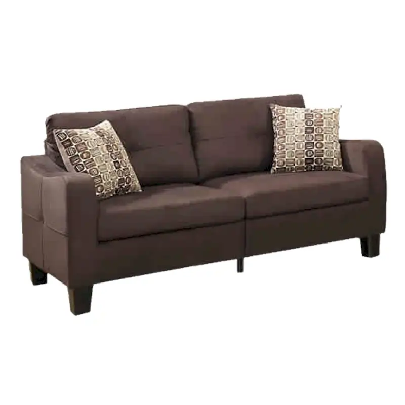 Polyfiber 2 Pieces Sofa Set With Accent Pillows Brown